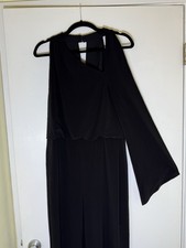 HALSTON HERITAGE Asymmetrical Jumpsuit Wide Leg Scarf Black Sz 14