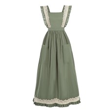Vintage White Ruffle Apron for Women - Colonial Pioneer Peasant Pinafore, Adjust
