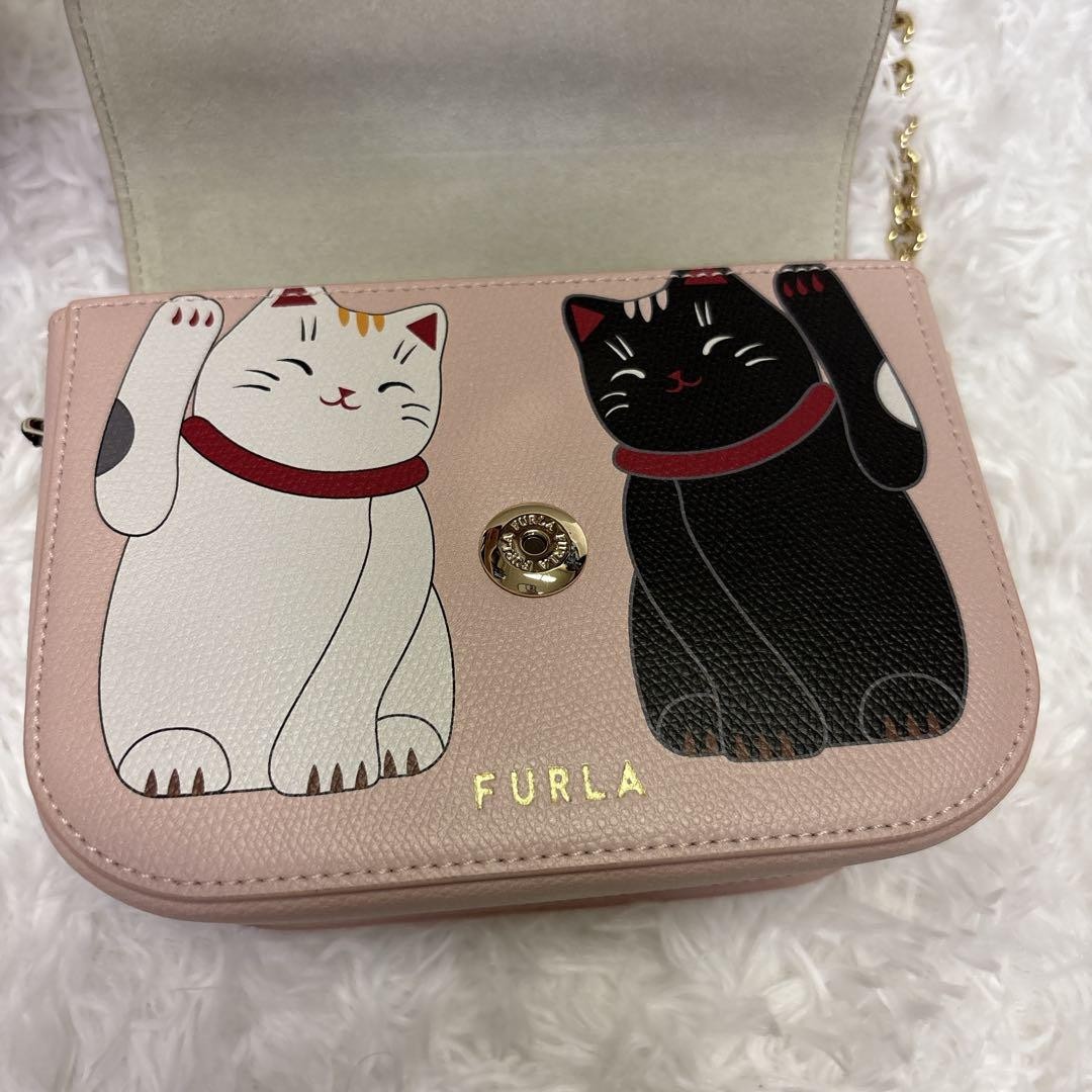 FURLA Little Cats Lucky Cats Manekineko Crossbody Bag Leather Pink