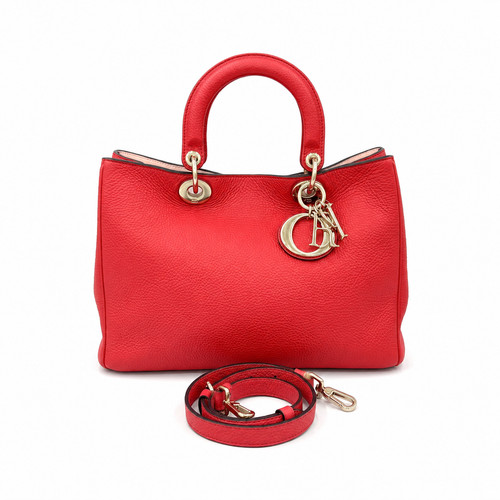AUTH Dior Lady Dior Rose Grained Calf Leather Tote Bag Silver Hardware