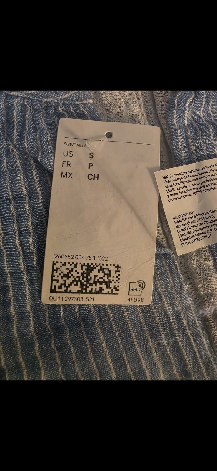 H & M SEALED! NWT! Cotton Muslin Blouse in Striped Blue. Sz Sm. R2S!! thumbnail 8