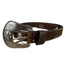 Nocona Belt Co. Unisex Leather Belt Size 36 N2506808 Brown Star Conchos Studs