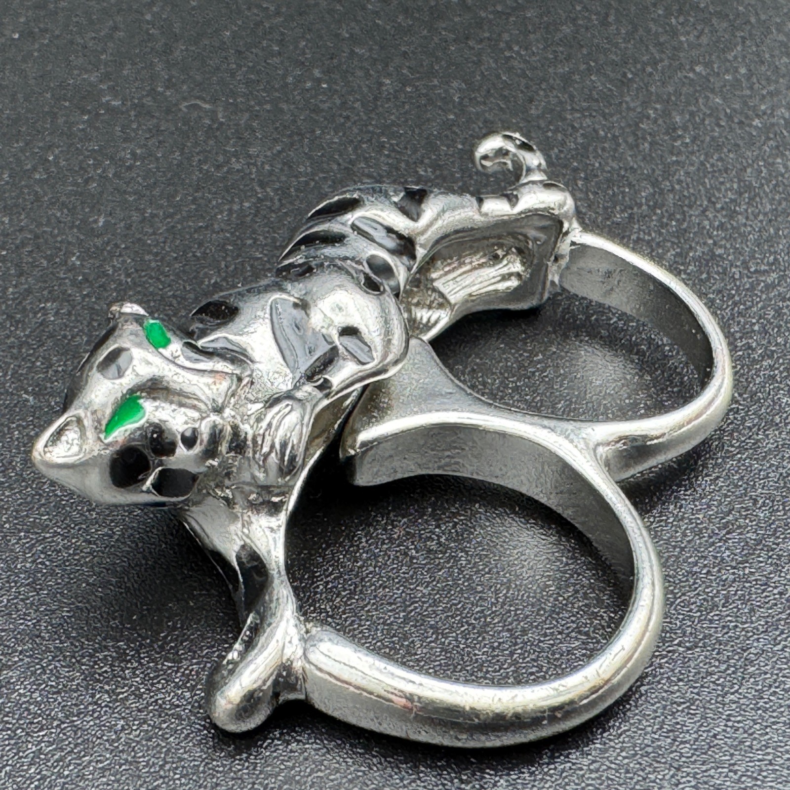 Panther Double Finger Statement Ring Silver Black… - image 1