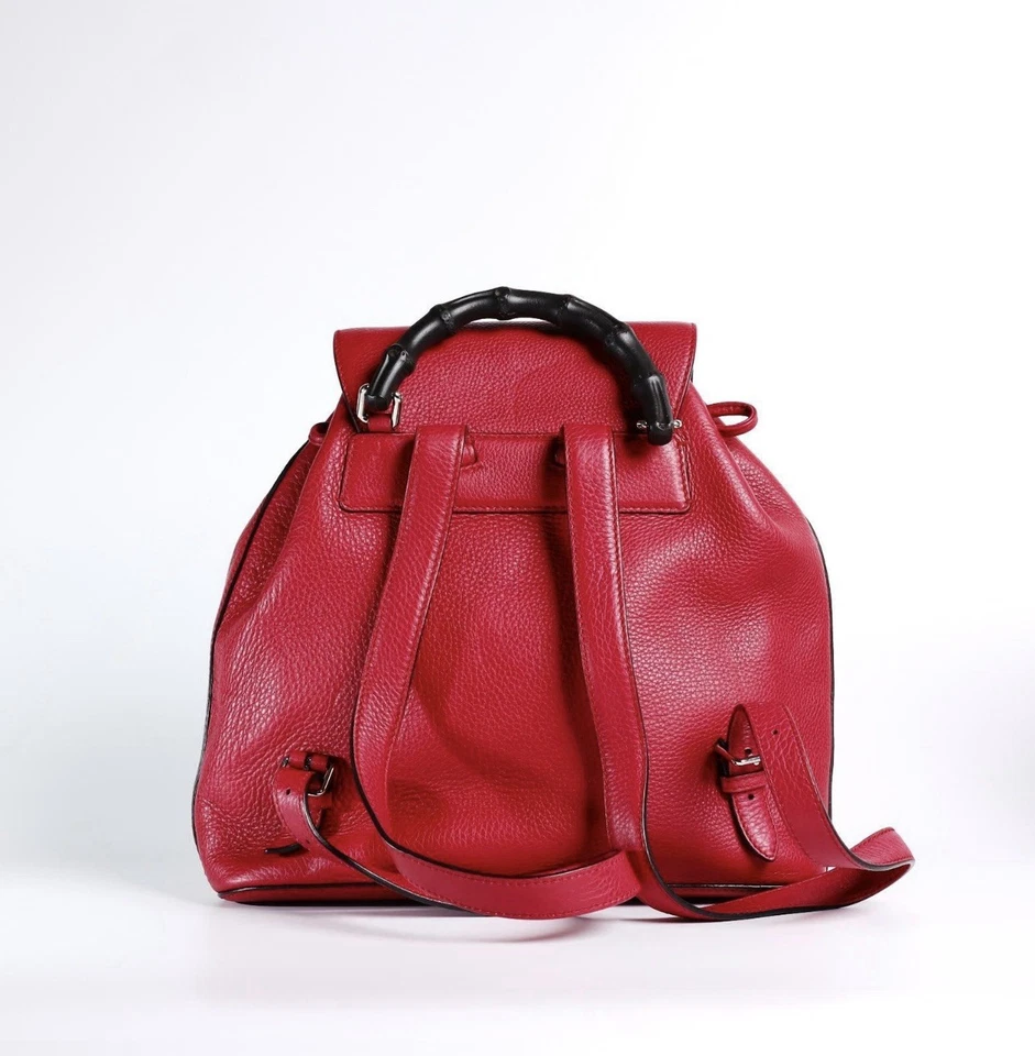 Mochila Gucci borla bambu couro de bezerro vermelho bolsa com certificado de autenticidade – Muito bom estado. - Imagem 2 de 4