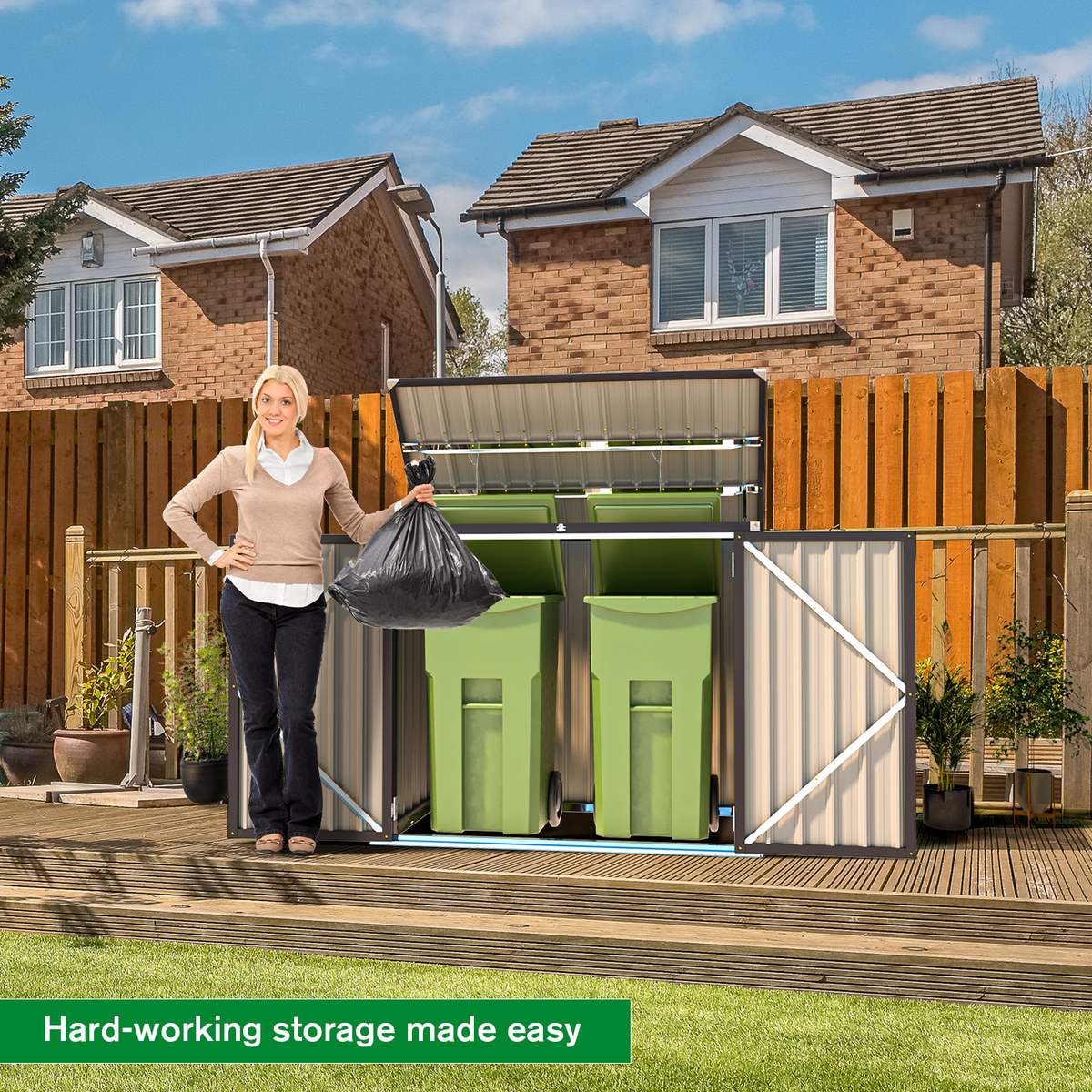 Outdoor Trash Can Storage 46 Cu.Ft Garbage Bike Storage Shed