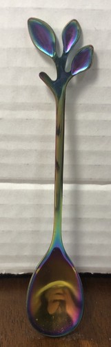 Stainless Steel Leaf Coffee Spoon Tableware Dessert Spoons Stirring Rainbow Set6 - Picture 2 of 5