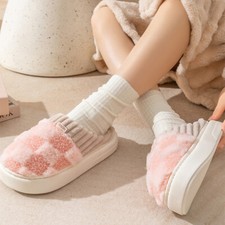 Plaid Plush Slippers Women's Indoor Plush Home Slippers Soft Sole Thick Non-Slip