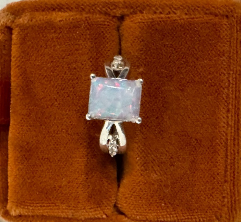 Simulated Opal Ring 925 Sterling Silver Square Cu… - image 5
