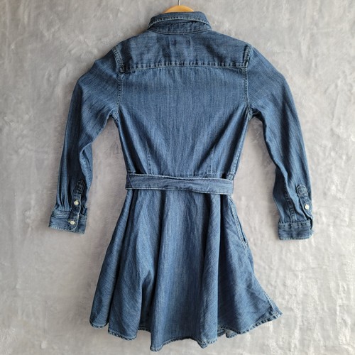 POLO RALPH LAUREN Girls 6X Dark Wash Belted Cotton Denim Shirt Dress Logo - Picture 2 of 9