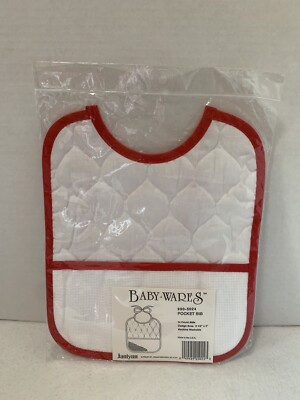Baby Wares, 990-5024, White Quilted Bib/Red Trim, 14 Count, Aida Pocket Bib NEW