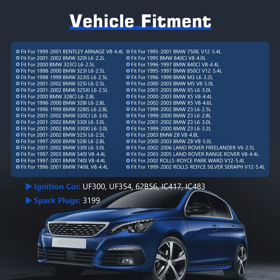 Bobina de encendido y bujía UF354 8 PIEZAS para BMW M5 X5 328i 528i 1995-2005 2,8 L Foto 2 de 4