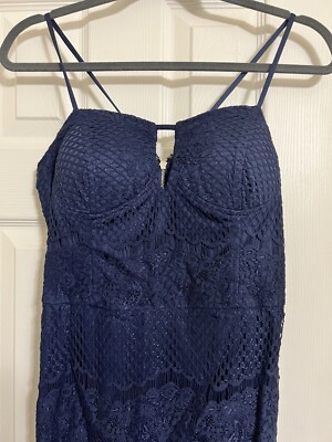 GUESS LOS ANGELES  WOMENS SIZE 8 BODYCON BLUE LACE BACK ZIPPER ACCENT DRESS