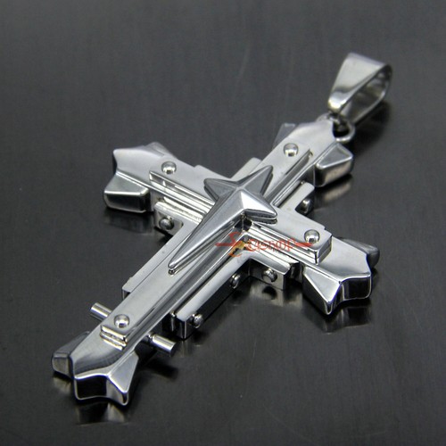 Grand grand collier pendentif croix lourd 3 couches argent/or acier inoxydable massif - Photo 8/9