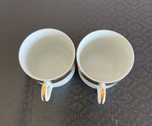 Vintage Sango Tiara Porcelain Flat Coffee Cups Gold Accents Set of 2 - Picture 5 of 9