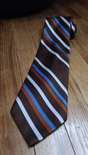 Vintage SEARS Necktie The Men's Store Striped Polyester Brown BL OR Wht VTG Tie