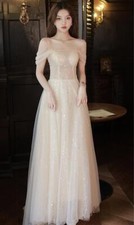 Gorgeous Off Shoulder Shine Sequins A-line Evening Dresses Chic Party Prom Gown