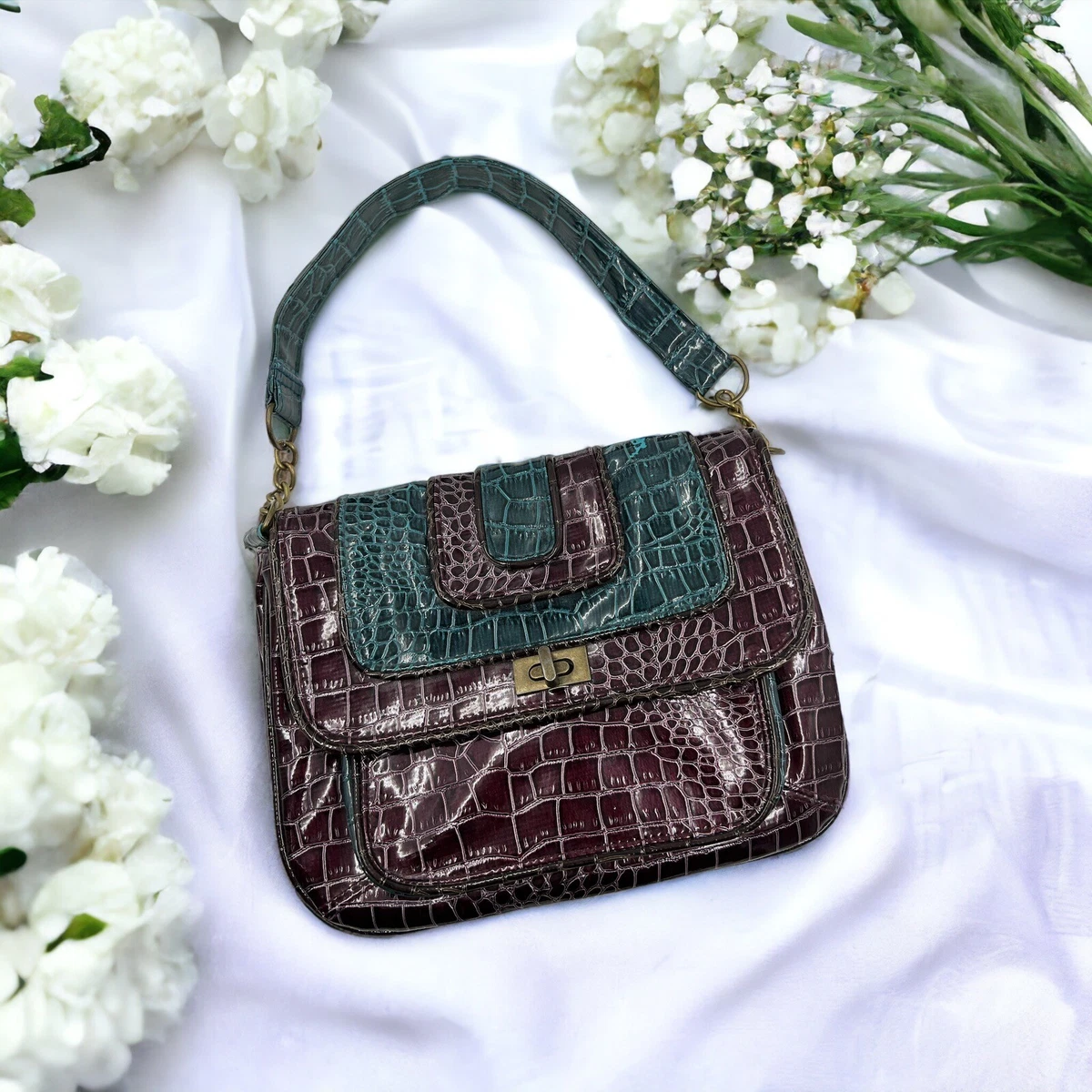 Faux Leather Animal Croc Print Shoulder Purse Y2K Punk Rock Grunge 