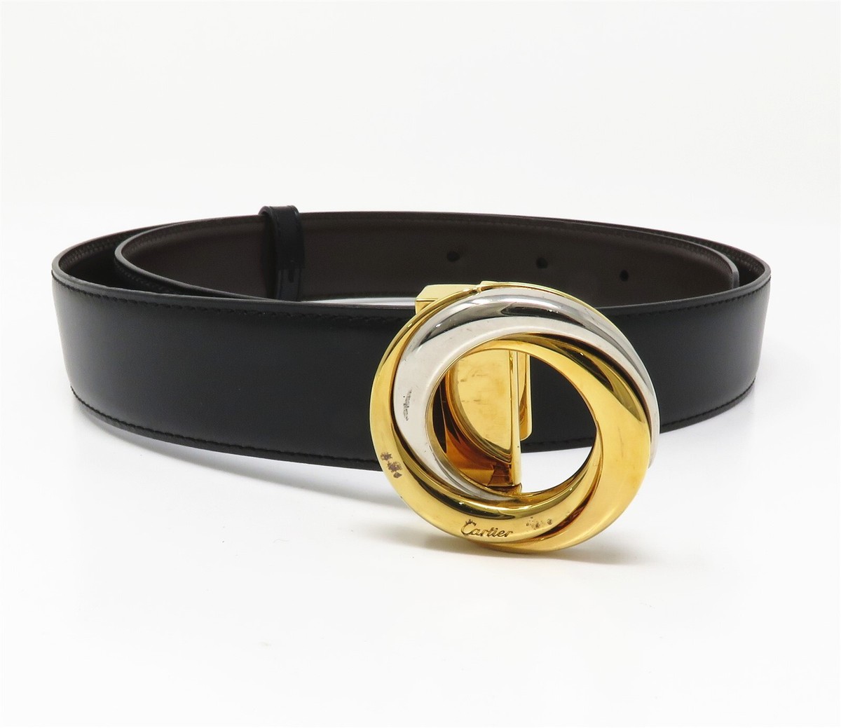 NYJEWEL Cartier Black Leather Trinity Belt With Pouch Box