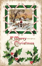 Postcard A Merry Christmas Holly Church Snow Holiday posted NY 1911 Embossed DB