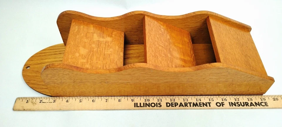 Cubo organizador de billetes clasificador de correo de nivel colgante de pared de roble tigre hecho a mano madera maciza Foto 2 de 4