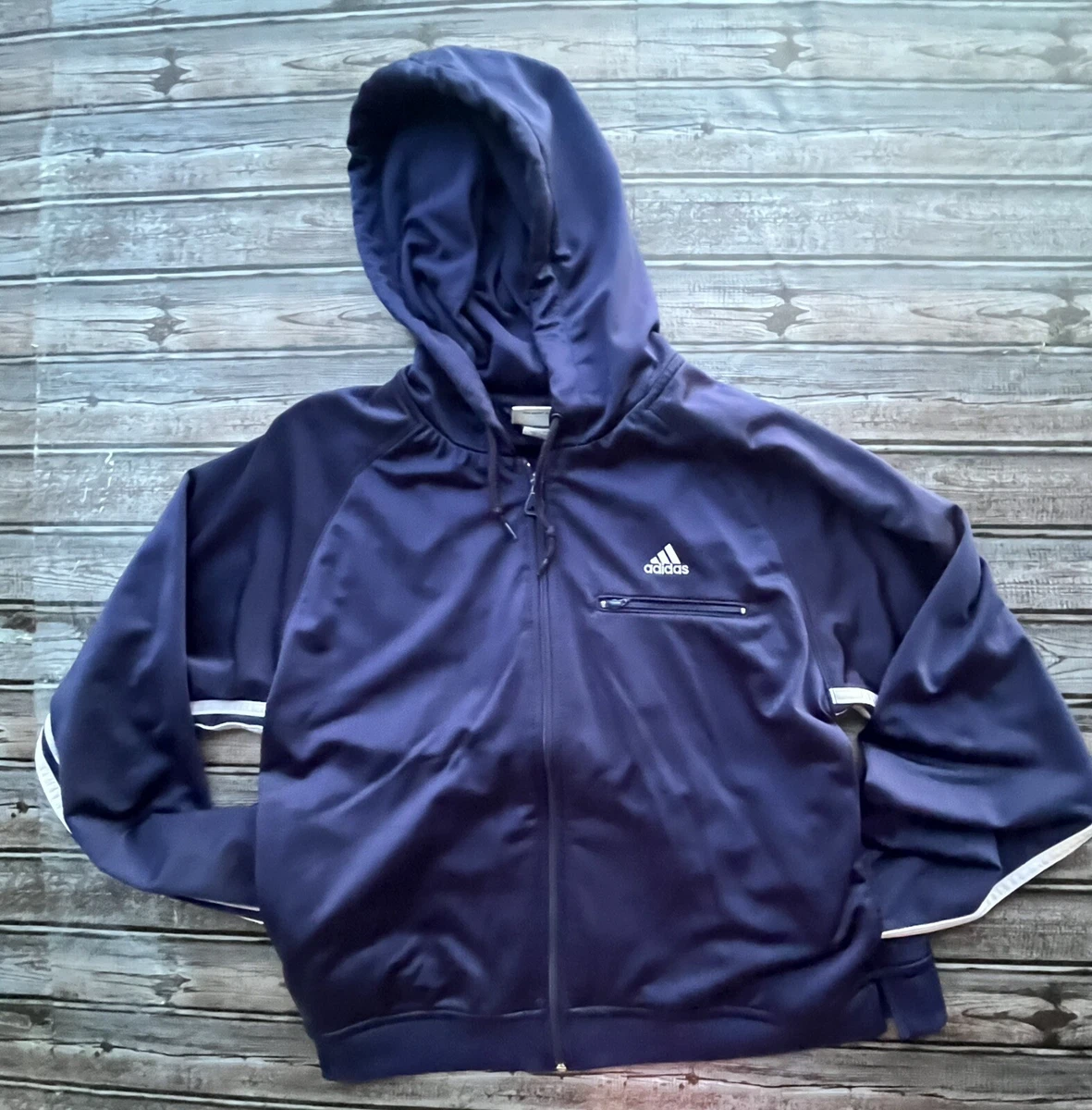Vintage Adidas Sweater Womens Track Satin Jacket Full Zipper Medium Hood  Stripes | eBay