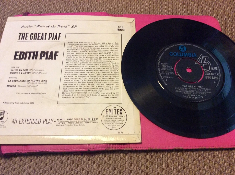 Edith Piaf - The Great Piaf 45 RPM 7" vinyl EP HMV SEG 8220 Foto 2 de 2