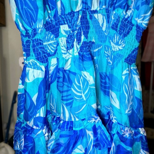 Ramy Brook Kimmy Printed Ruffle Mini Dress XXS Blue Tropical Smocked Waist Silk - Picture 3 of 6