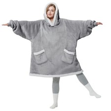 Bedsure Wearable Blanket Hoodie with Sleeves - Sherpa Hooded Blanket Adult as...
