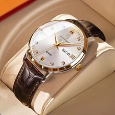 Leather Men's Watch Luxury Watch Men Waterproof Watches Quartz Wristwatches +BOX