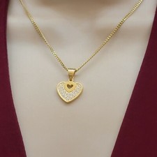 Stainless Steel 14K Gold Plated Heart Pendant Necklace  Curb Link Chain Jewelry