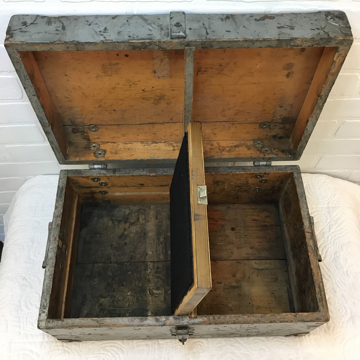 Vintage Antique Wood Tackle Box With Tray Tool Art Old Grey Paint Fishing  Lures | eBay