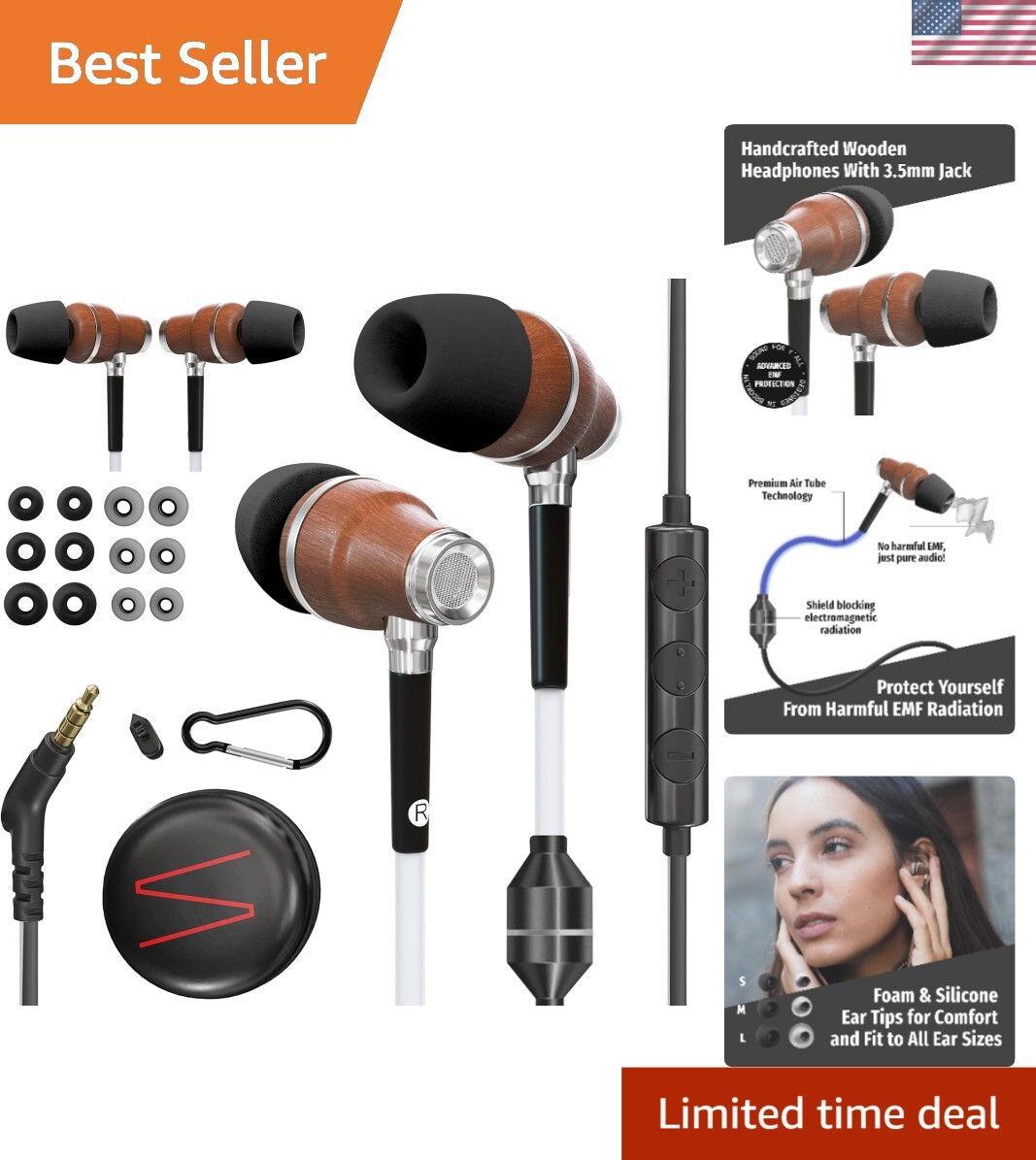 Wooden EMF Earbuds with 3D Sound - Safe & Stylish Audio Experience