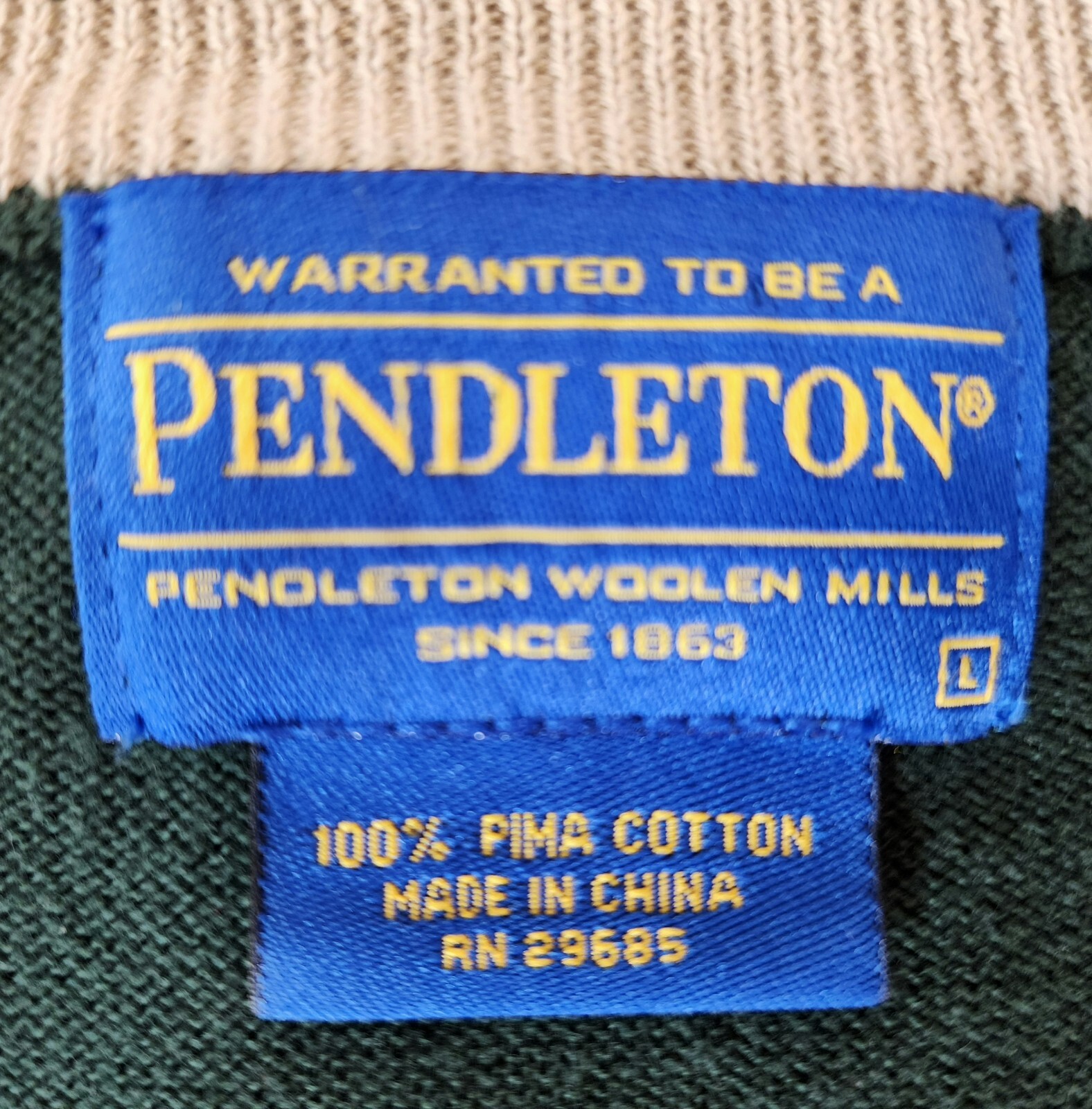 Pendleton Mens Large V-Neck Pullover Sweater Green - image 3
