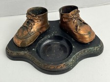 Antique Bronzed Baby Shoes on Base for Vanity Desk Organizer Nice 1 Day Ship   
