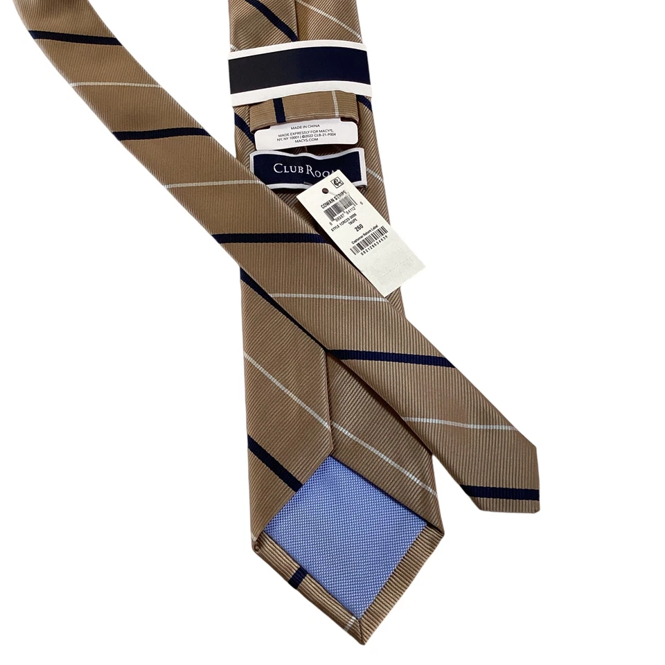 Corbata ajustada de poliéster para hombre CLUB ROOM A RAYAS tostada/azul nueva con etiquetas $55 Foto 3 de 3