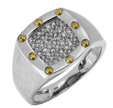 .40CT DIAMOND 14KT 2 TONE GOLD 3D CLUSTER SQUARE CLASSIC MATTE  SHINY MENS RING