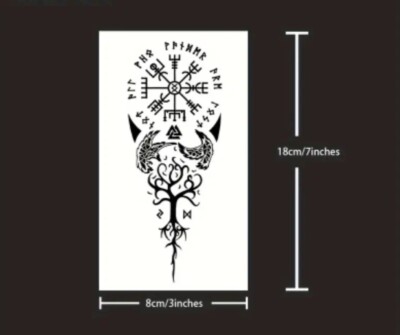 VIKING COMPASS / RUNES~SEMI PERMANENT TATTOO~ TEMPORARY TATTOO~ 3 X 7 Inches