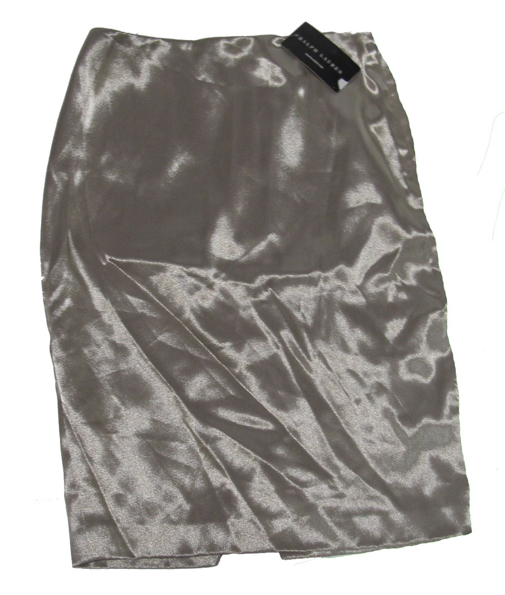 Ralph Lauren Black Label Womens Metallic Silver Straight Silk