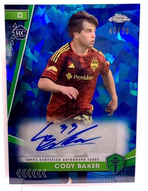 Cody Baker 2024 MLS Topps Chrome Sapphire Edition Auto # 48/90 RC Sounders