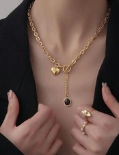 Womens Necklace 18k Golden Plated Stainless Steel Heart Chain Necklace