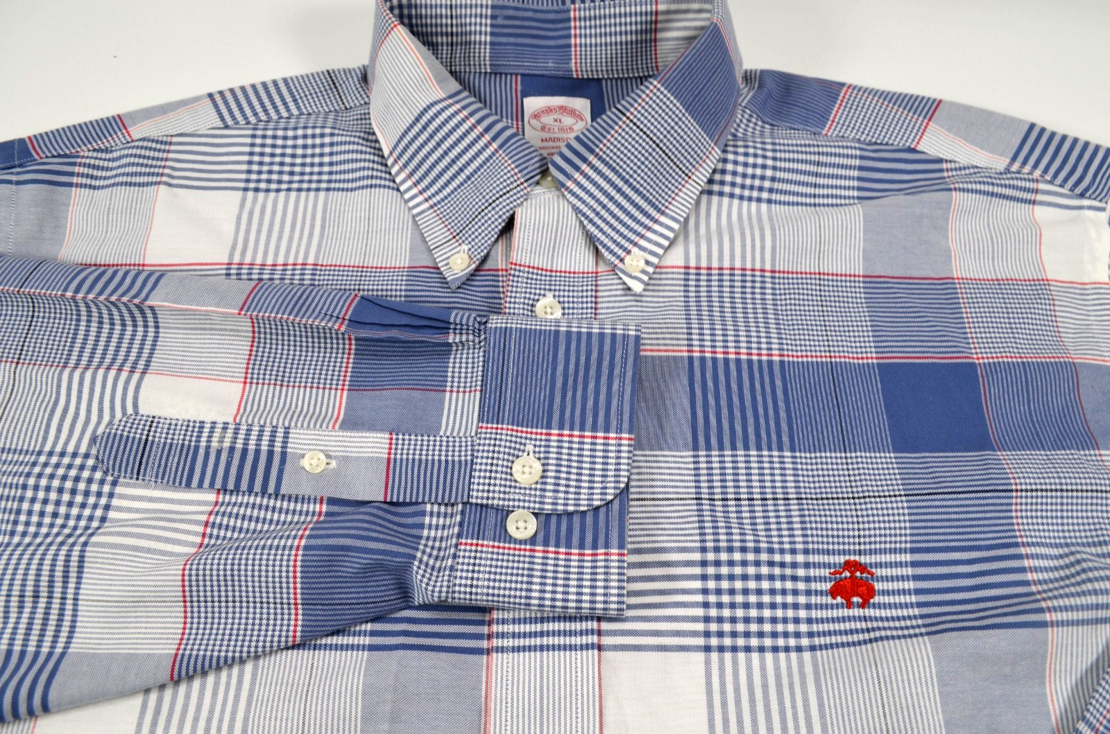 Brooks Brothers Madison Shirt Men's XL Plaid Blue White & Red Long Sleeves thumbnail 10