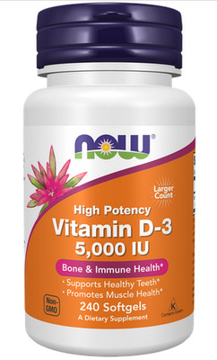 NOW High Potency Vitamin D-3 5000 IU, 240 softgels