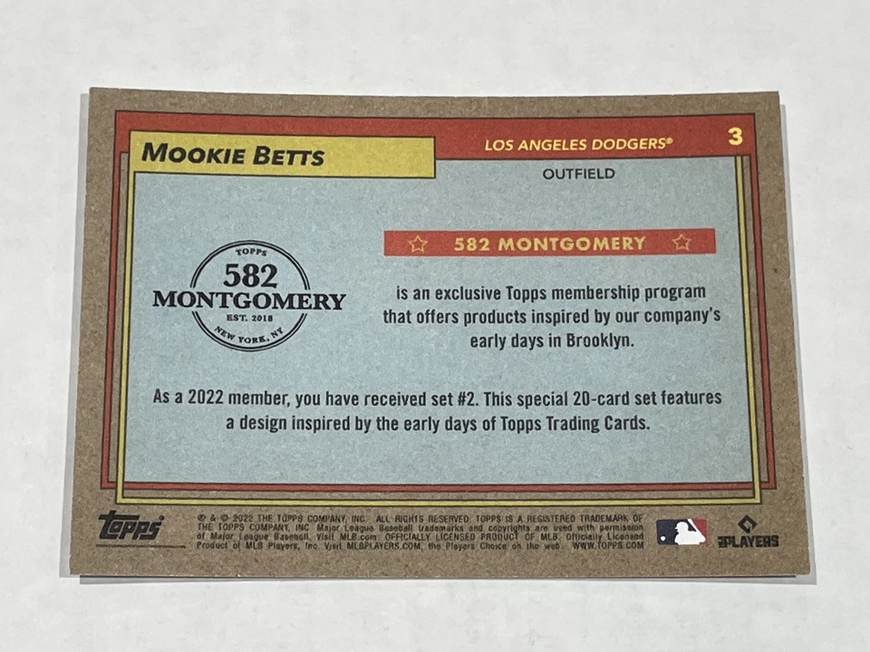 2022 Topps 582 Montgomery Club Baseball #3 - Mookie Betts - Los Angeles Dodgers - Image 2 of 2