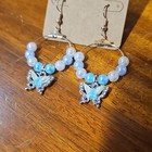 Handcrafted Beaded Butterfly Dangle Earrings Blue White Animal Theme — photo 2