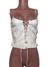 Zara S White Lace Down Smocked Ruffled Corset Crop Top NWT Cotton Festival Party
