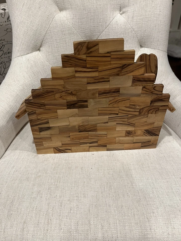 Belén tallado a mano madera de olivo Jesús en pesebre Tierra Santa Belén Foto 4 de 4