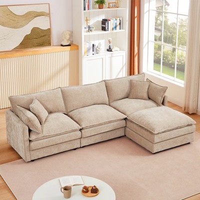 Modular Sectional Sofa 102'' L Shaped Couch Set 3-Seater Movable Ottoman for Home
