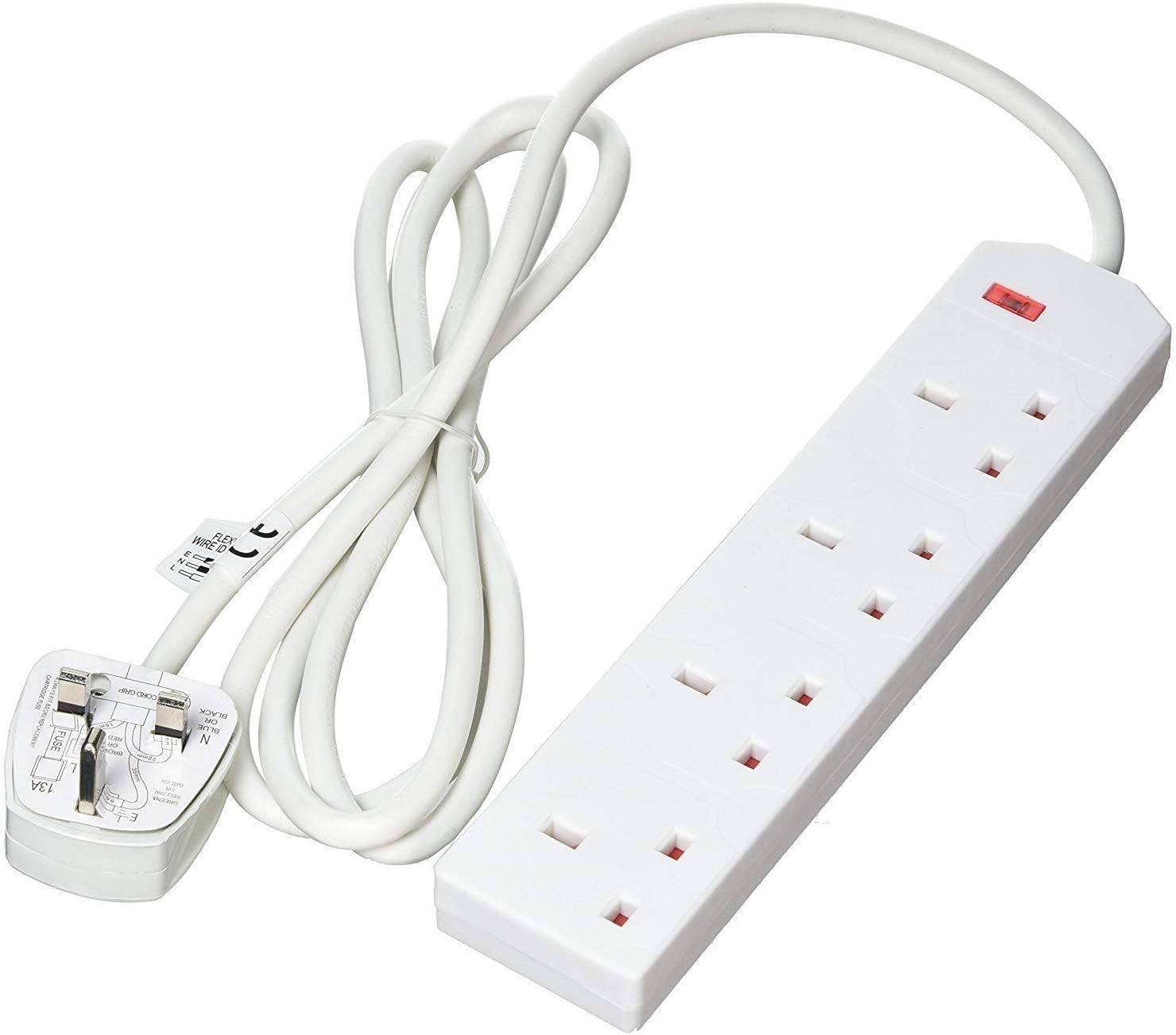 Daewoo 4 Way Extension Lead with 2 Metre Cable - Neon Power On Indicator