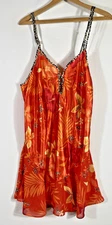 Secret Treasures Negligee Vintage Satin Nightie Orange Tropical Floral Large Y2K