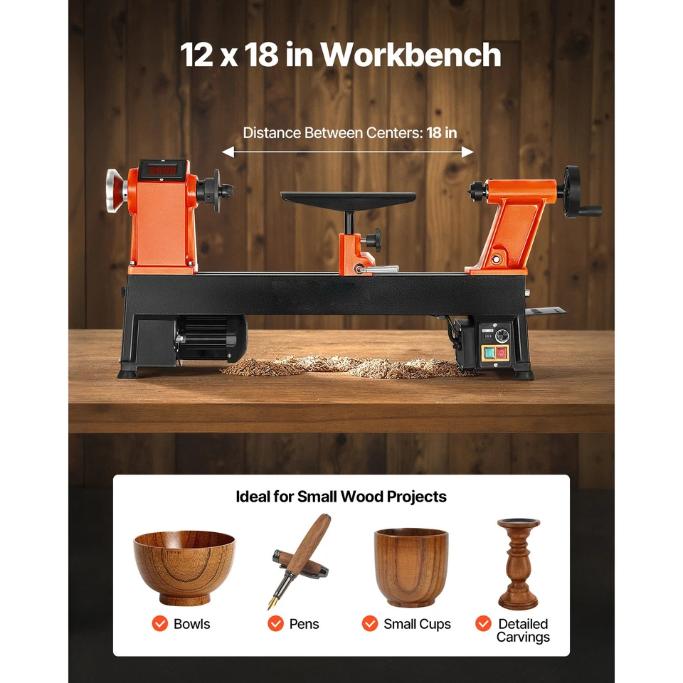 Woodworking Lathe 1 HP 12 x 18 in Benchtop Wood Lathe Variable Speed 0-3800 RPM - Image 3 of 4